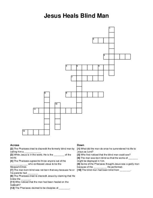 Jesus Heals Blind Man Crossword Puzzle