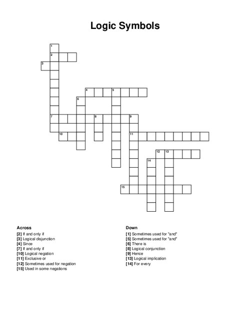 Logic Symbols Crossword Puzzle