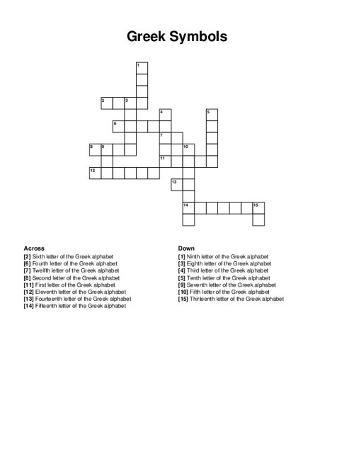 Greek Symbols Crossword Puzzle