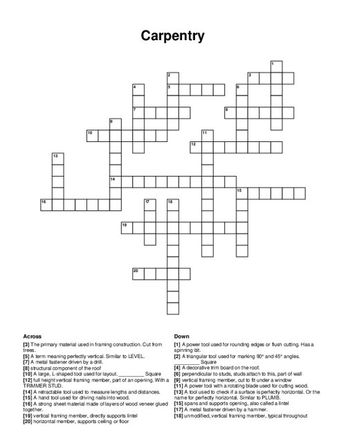 Carpentry Crossword Puzzle