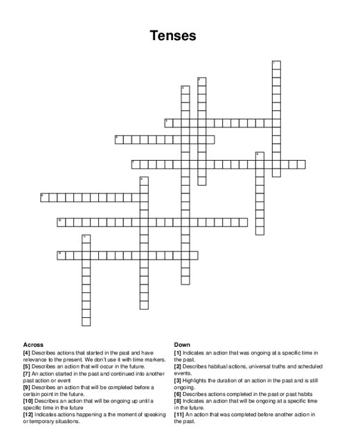 Tenses Crossword Puzzle