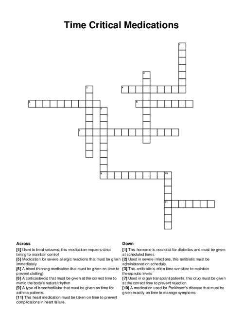 Time Critical Medications Crossword Puzzle