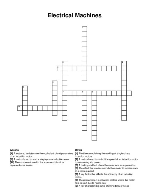 Electrical Machines Crossword Puzzle