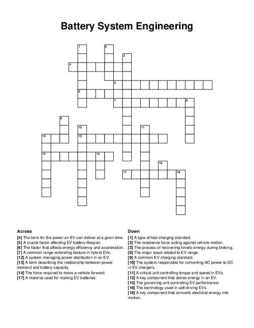 Battery System Engineering Crossword Puzzle