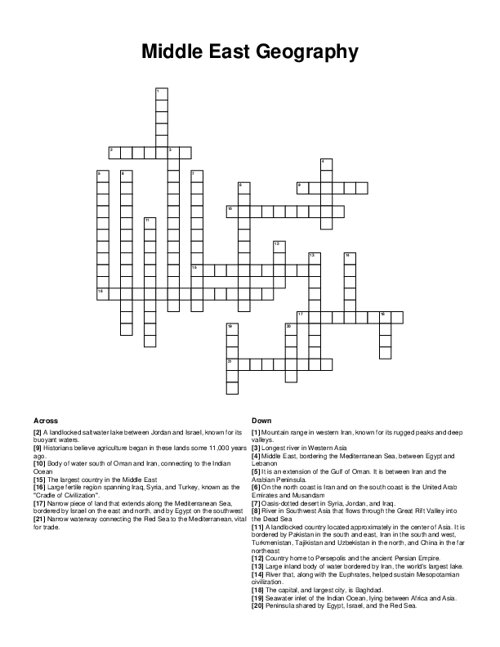 Middle East Geography Crossword Puzzle