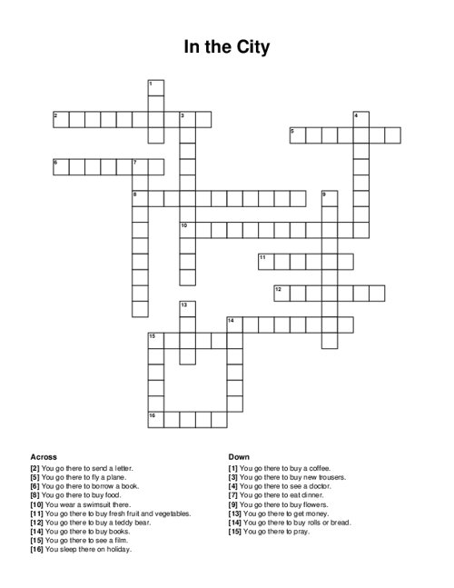 In the City Crossword Puzzle