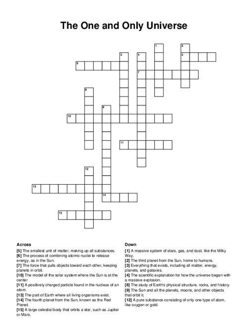 The One and Only Universe Crossword Puzzle