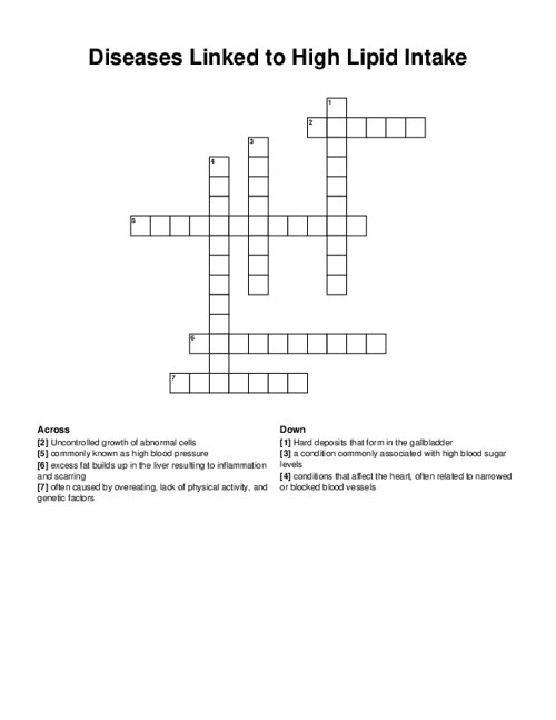 Diseases Linked to High Lipid Intake Crossword Puzzle