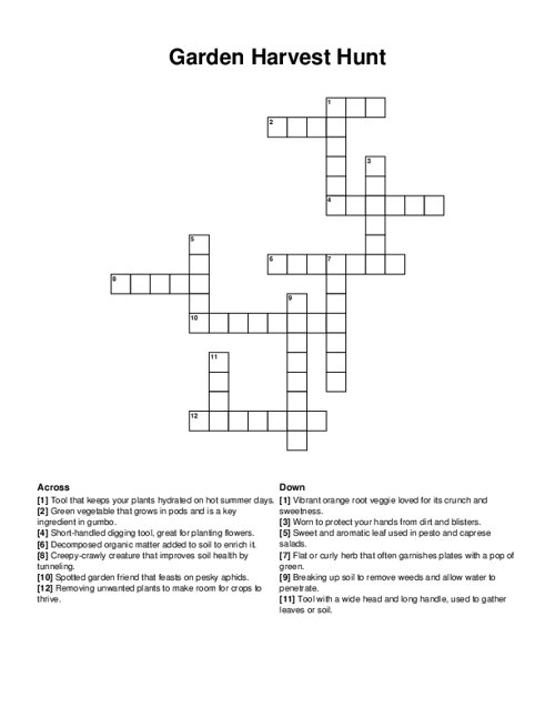 Garden Harvest Hunt Crossword Puzzle