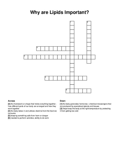 Why are Lipids Important? Crossword Puzzle