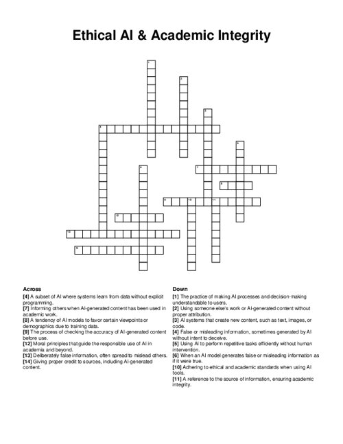 Ethical AI & Academic Integrity Crossword Puzzle