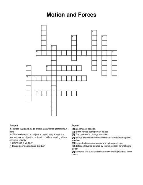 Motion and Forces Crossword Puzzle