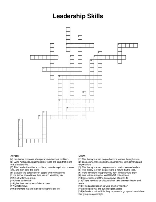 Leadership Skills Crossword Puzzle