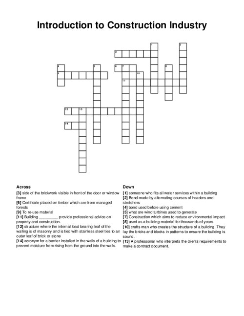 Introduction to Construction Industry Crossword Puzzle