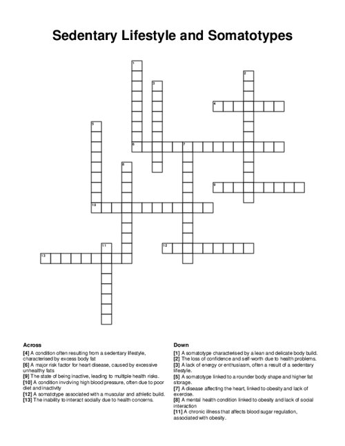 Sedentary Lifestyle and Somatotypes Crossword Puzzle