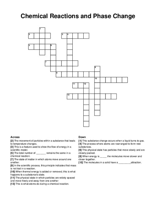 Chemical Reactions and Phase Change Crossword Puzzle