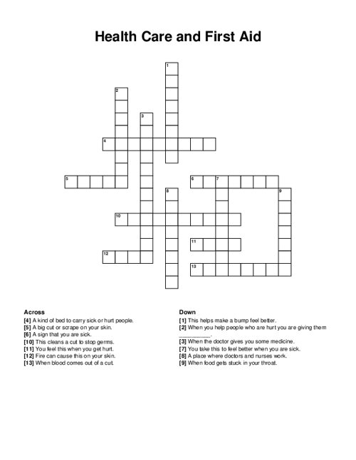 Health Care and First Aid Crossword Puzzle