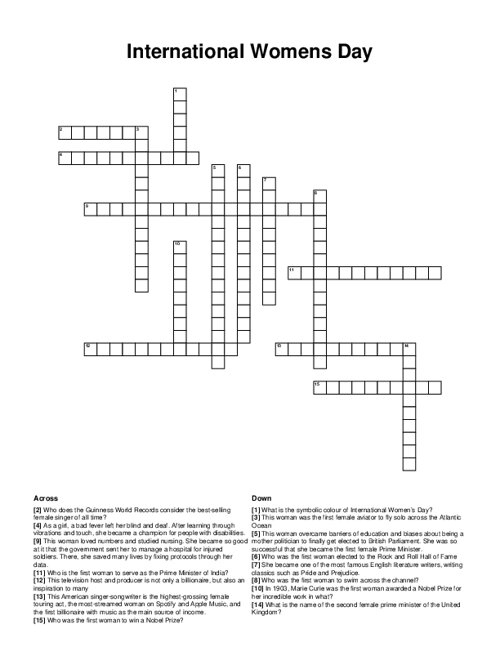 International Womens Day Crossword Puzzle