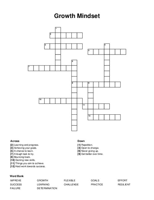 Growth Mindset Crossword Puzzle