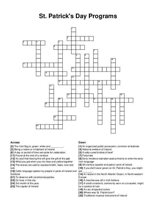 St. Patricks Day Programs Crossword Puzzle