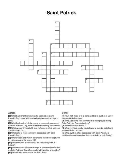 Saint Patrick Crossword Puzzle