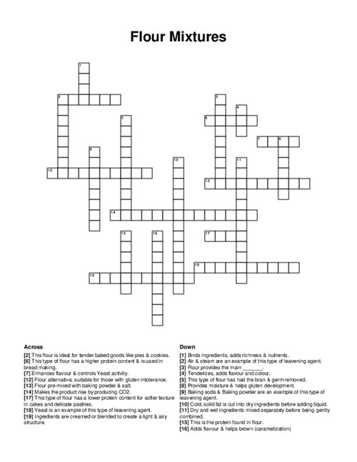 Flour Mixtures Crossword Puzzle