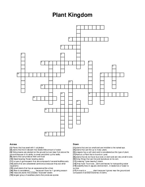 Plant Kingdom Crossword Puzzle