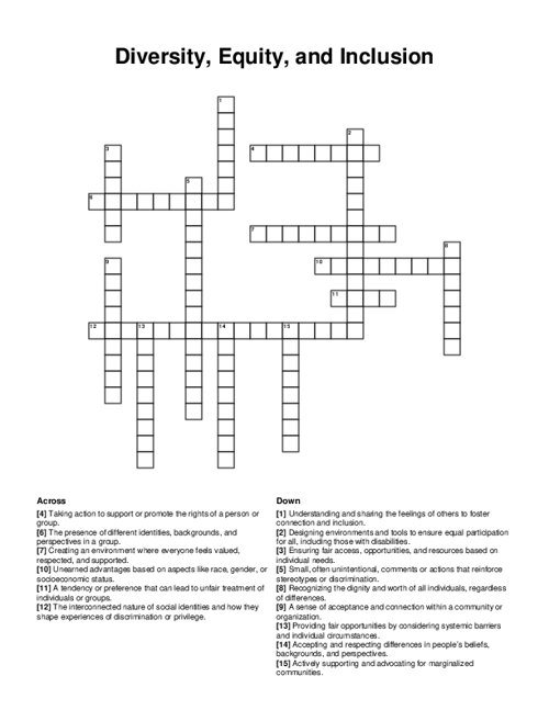 Diversity, Equity, and Inclusion Crossword Puzzle