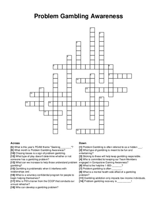 Problem Gambling Awareness Crossword Puzzle