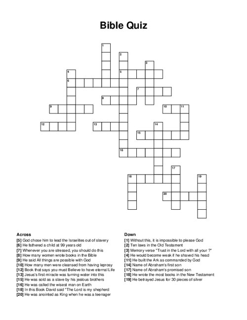 Bible Quiz Crossword Puzzle