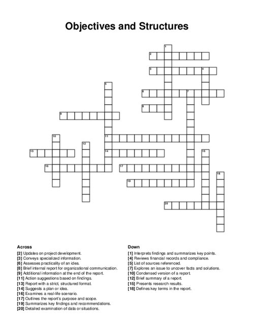 Objectives and Structures Crossword Puzzle