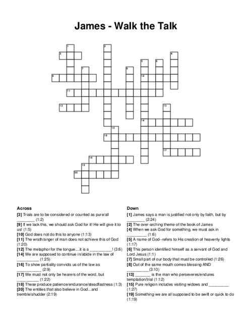 James - Walk the Talk Crossword Puzzle