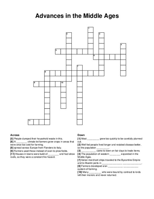 Advances in the Middle Ages Crossword Puzzle