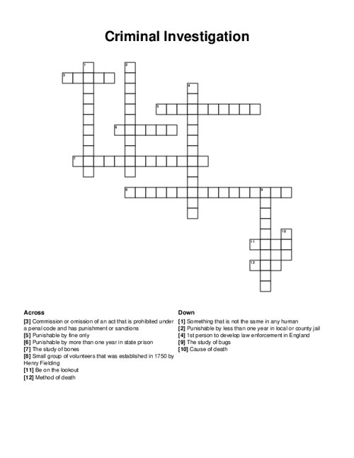 Criminal Investigation Crossword Puzzle