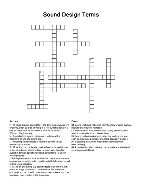 Sound Design Terms Crossword Puzzle