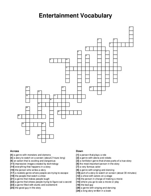 Entertainment Vocabulary Crossword Puzzle