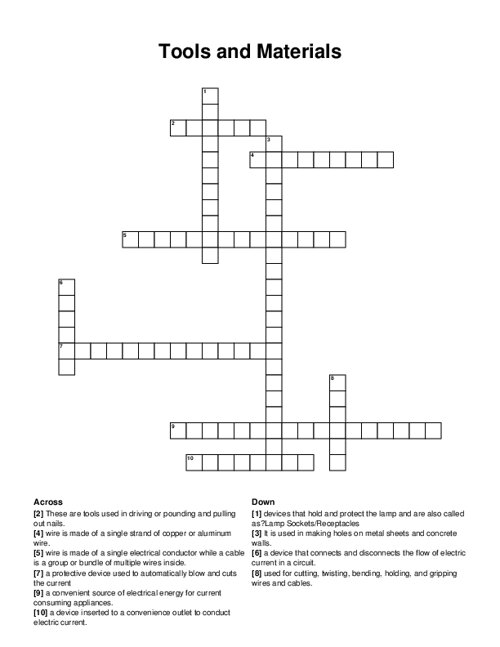 Tools and Materials Crossword Puzzle