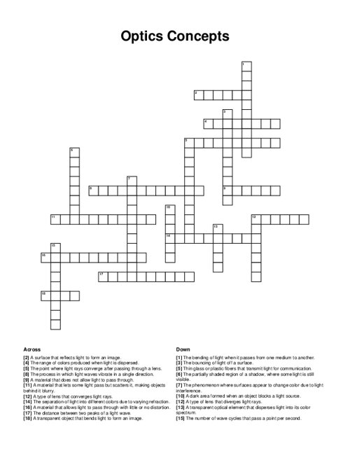 Optics Concepts Crossword Puzzle