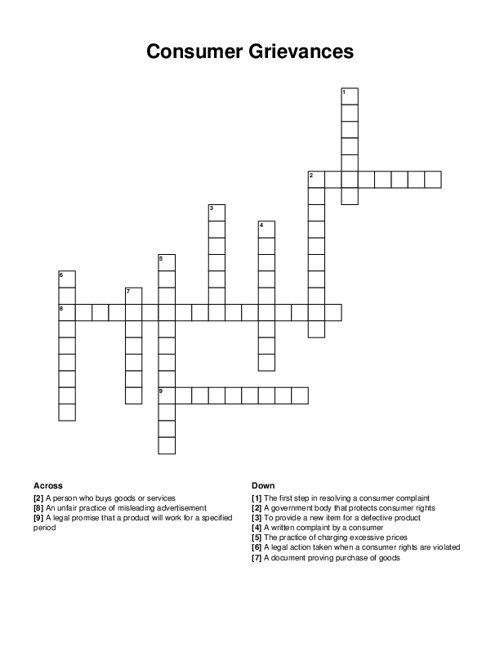 Consumer Grievances Crossword Puzzle