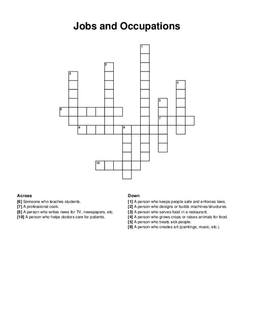 Jobs and Occupations Crossword Puzzle