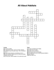 All About Habitats crossword puzzle