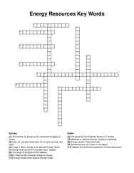 Energy Resources Key Words crossword puzzle