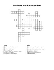 Nutrients and Balanced Diet crossword puzzle