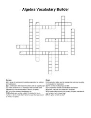 Algebra Vocabulary Builder crossword puzzle