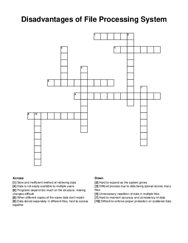Disadvantages of File Processing System crossword puzzle