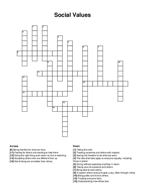 Social Values Crossword Puzzle