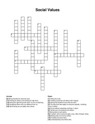 Social Values crossword puzzle