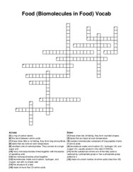 Food (Biomolecules in Food) Vocab crossword puzzle