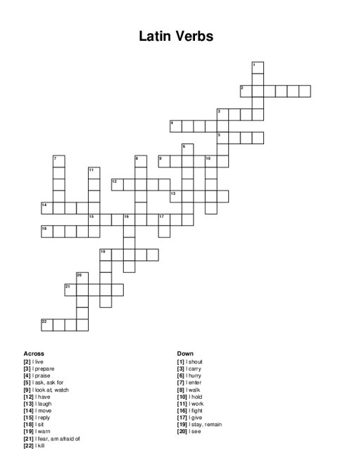 Latin Verbs Crossword Puzzle