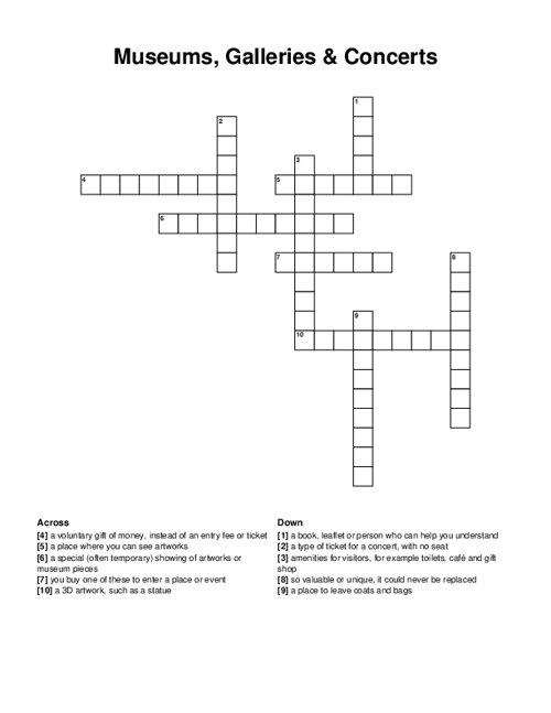 Museums, Galleries & Concerts Crossword Puzzle
